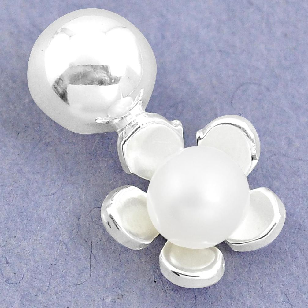 Natural white pearl 925 sterling silver flower pendant jewelry a86209