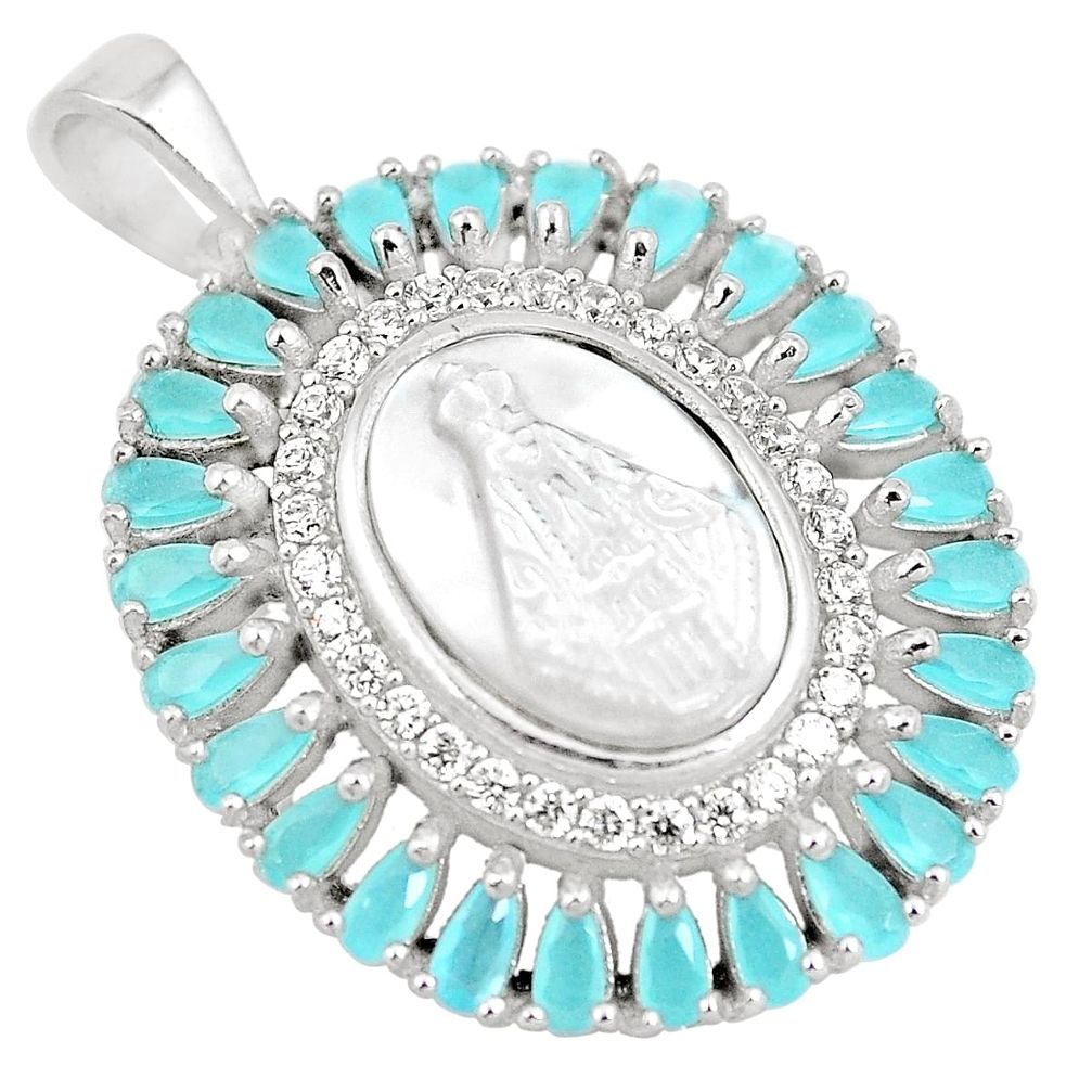 Cameo blister pearl aqua chalcedony 925 sterling silver pendant a86343