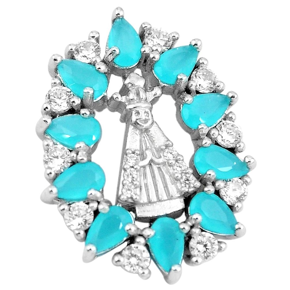 Aqua chalcedony white topaz 925 sterling silver pendant jewelry a86354