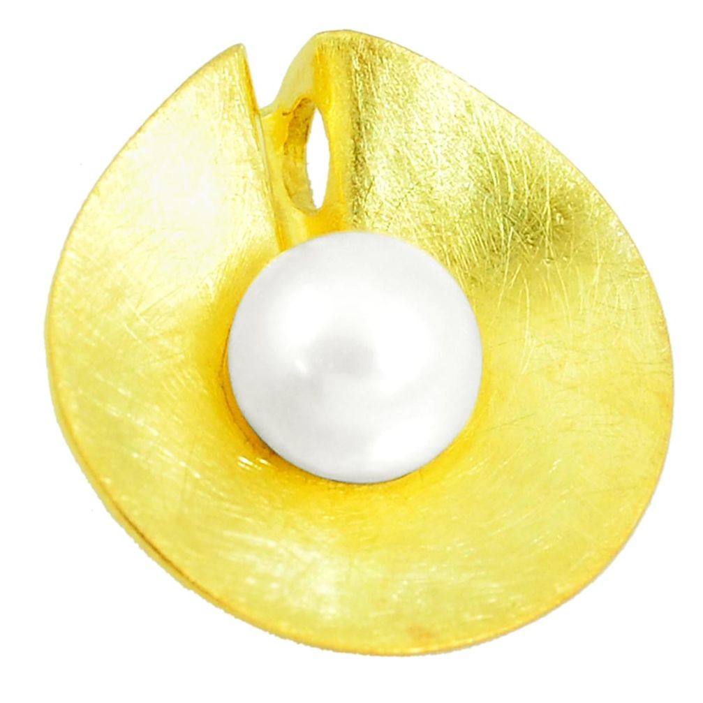 7.10cts natural white pearl 925 sterling silver 14k gold pendant jewelry a87280