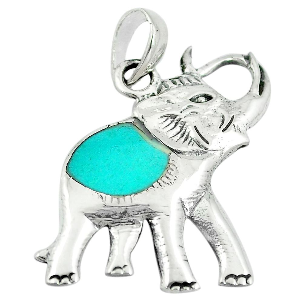 3.02gms fine blue turquoise enamel 925 sterling silver elephant pendant a88359