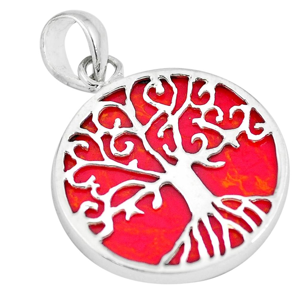 7.55cts red sponge coral 925 sterling silver tree of life pendant jewelry a88370