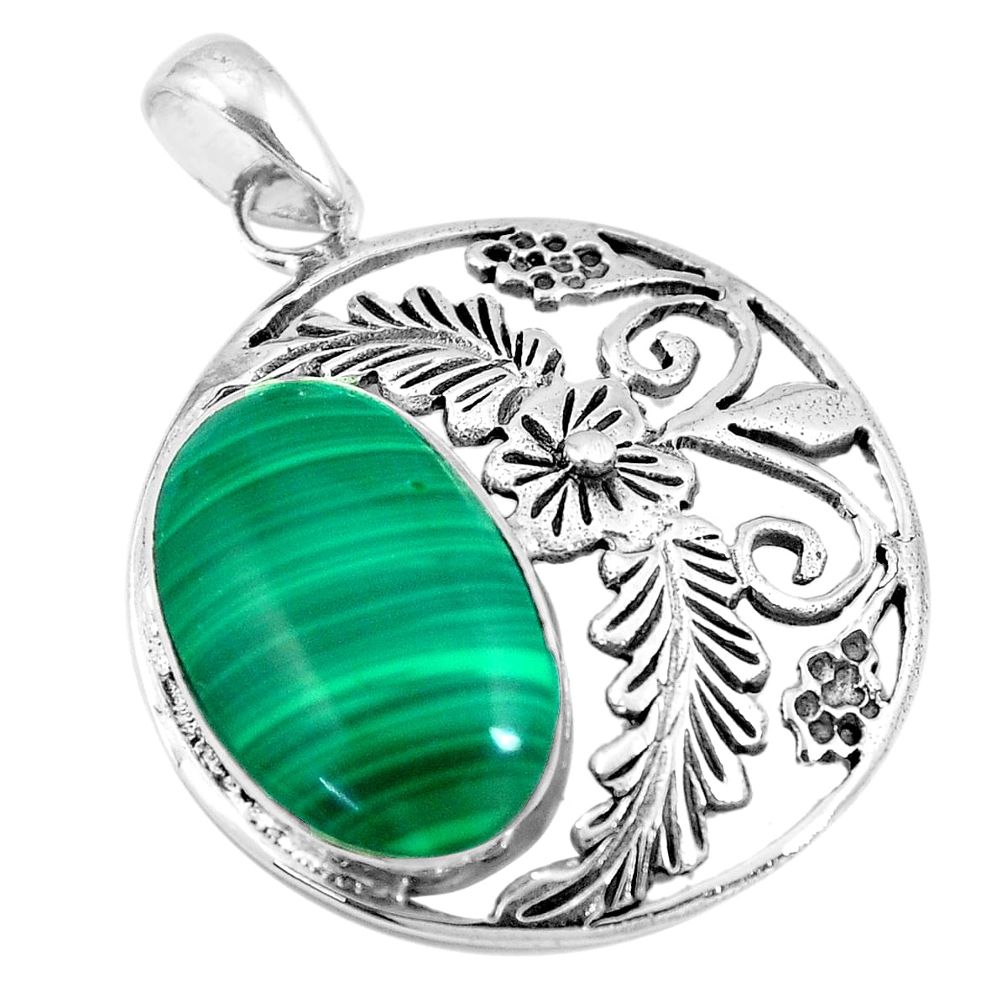 925 silver 6.82cts green malachite (pilot's stone) flower pendant jewelry a88377