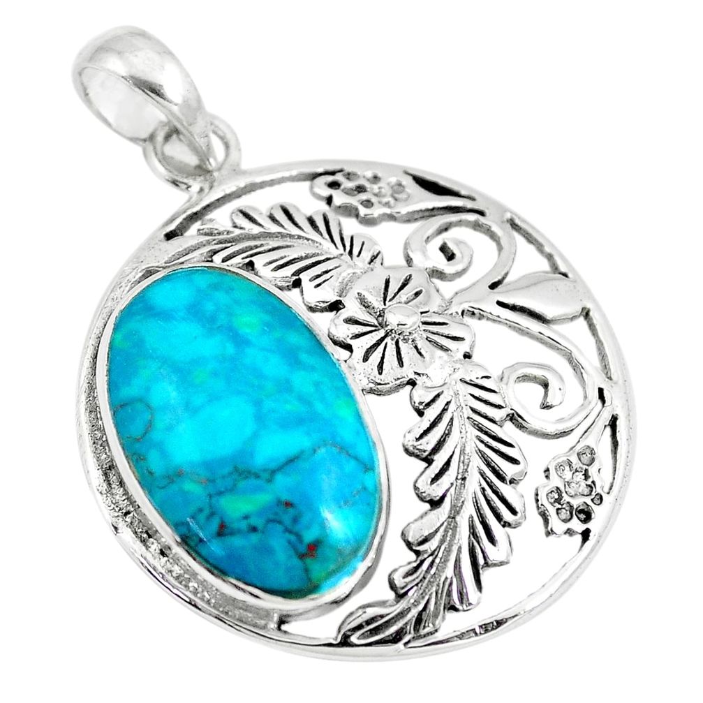 7.33cts fine green turquoise 925 sterling silver flower pendant jewelry a88406