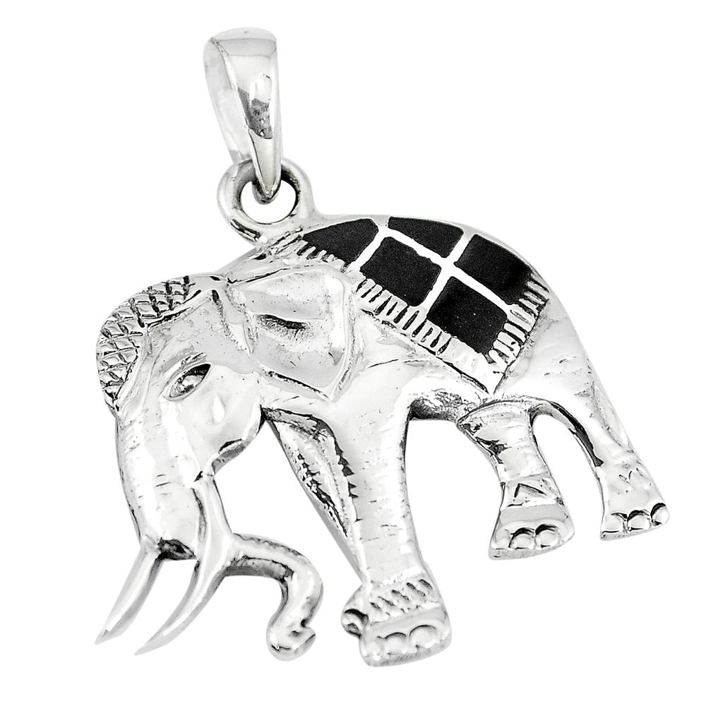 3.26gms black onyx enamel 925 sterling silver elephant pendant a88409