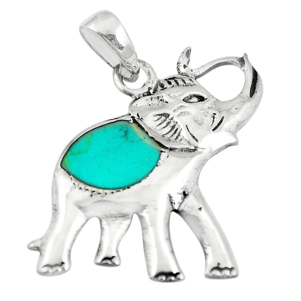 3.07gms fine green turquoise enamel 925 sterling silver elephant pendant a88410