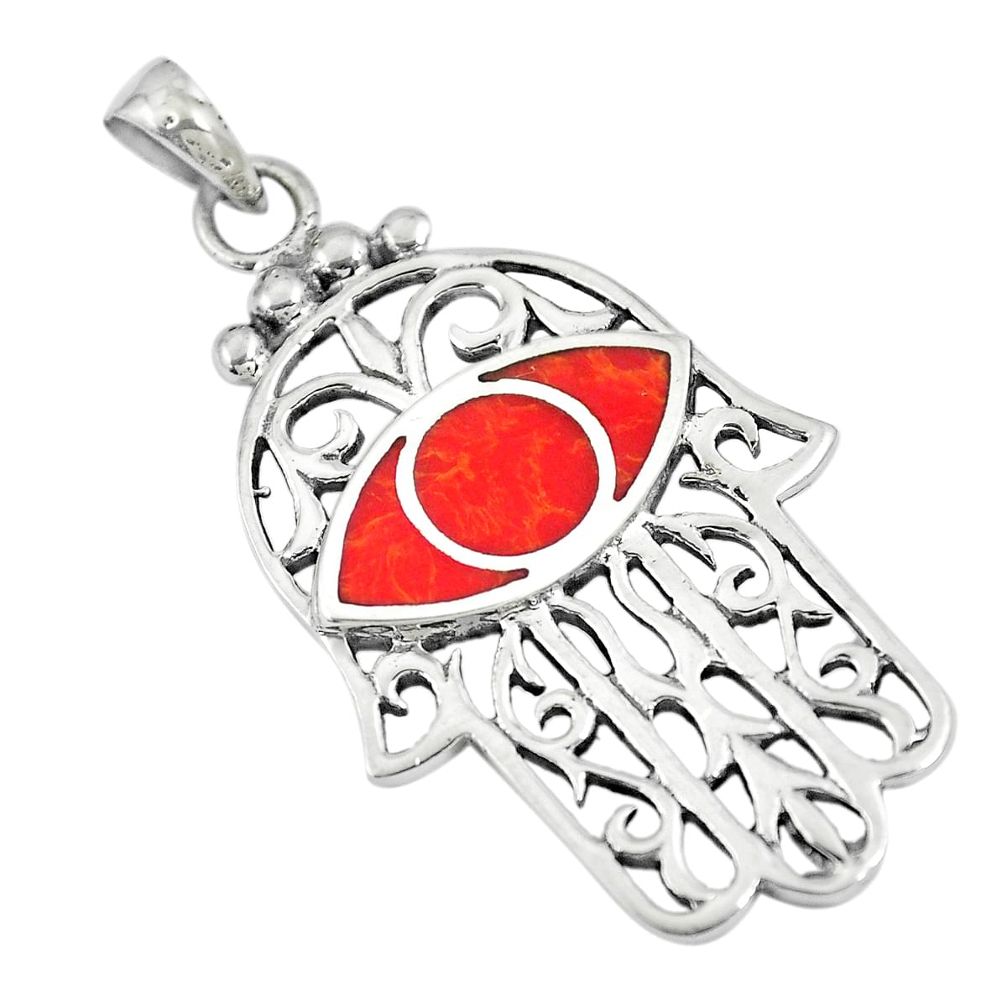 925 silver 5.48gms red sponge coral hand of god hamsa pendant jewelry a88419
