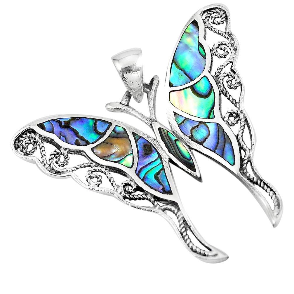 925 silver 7.47gms green abalone paua seashell butterfly pendant jewelry a88480