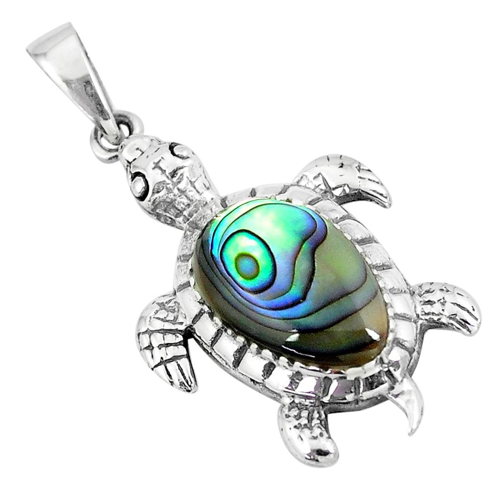 3.58cts green abalone paua seashell 925 silver turtle pendant jewelry a88481