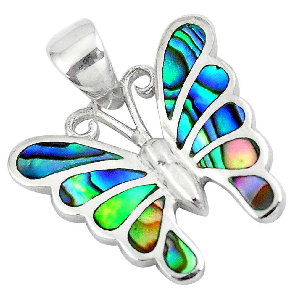 4.26gms green abalone paua seashell 925 silver butterfly pendant a88485