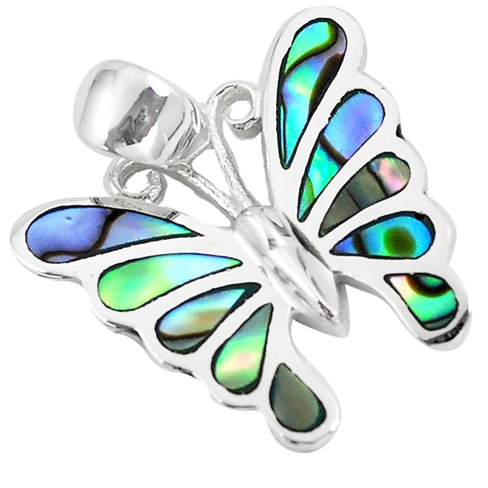 4.02gms green abalone paua seashell 925 silver butterfly pendant a88486