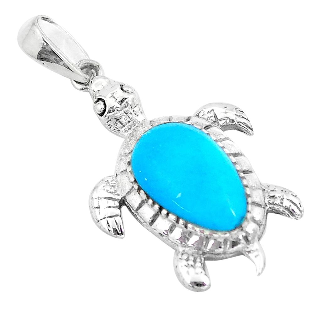 925 sterling silver 3.10cts fine blue turquoise turtle pendant jewelry a88500