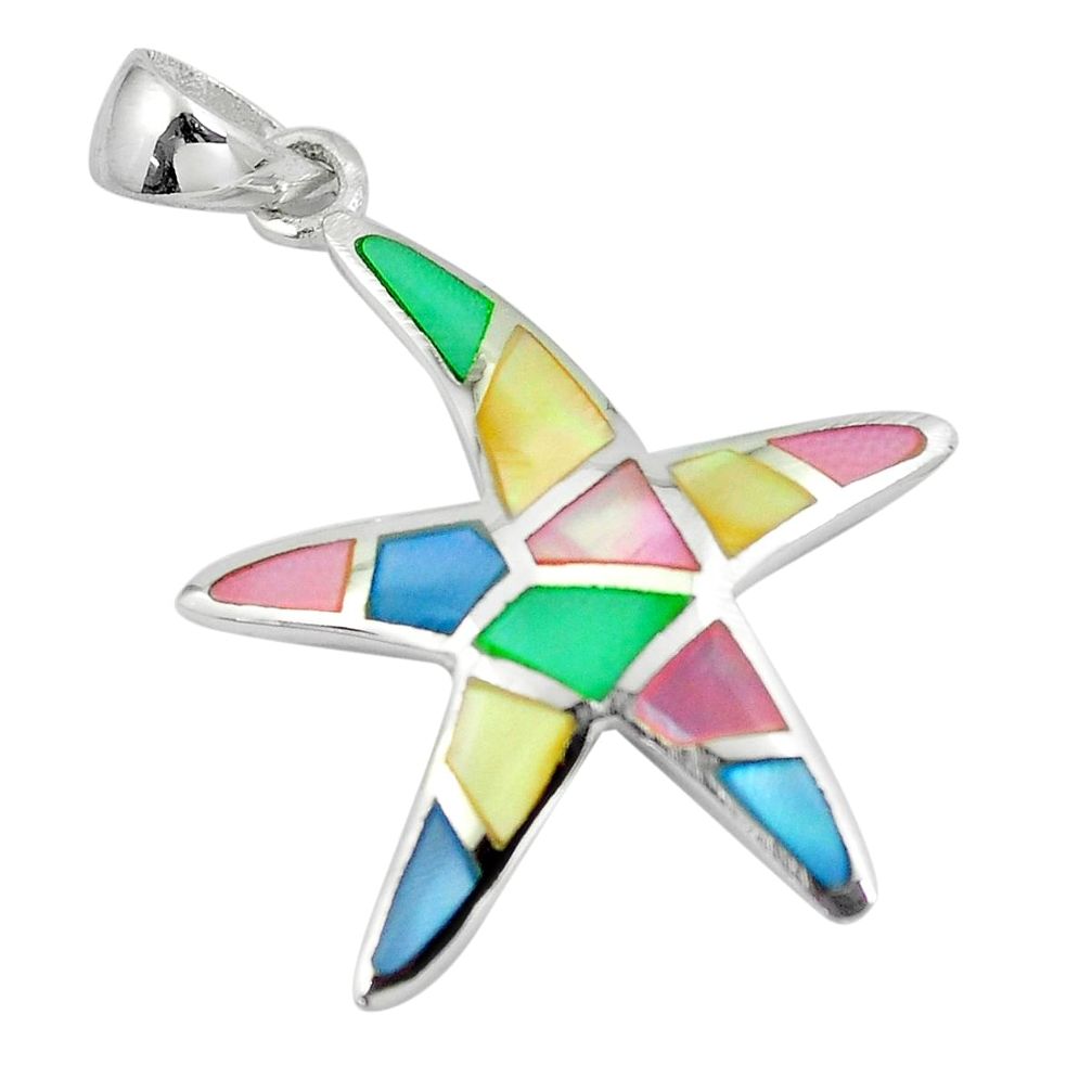 4.48gms multi color blister pearl enamel 925 silver star fish pendant a88583