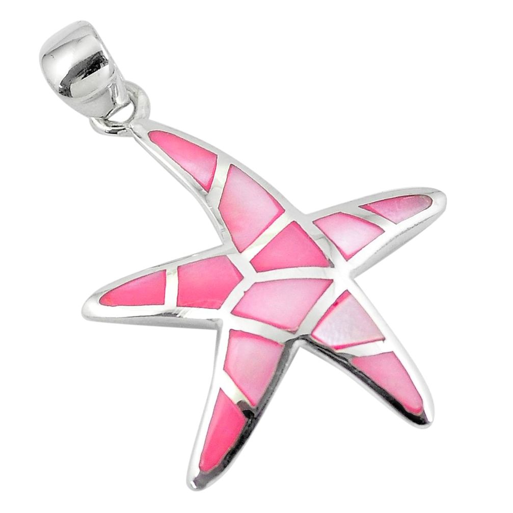 925 sterling silver 4.69gms pink pearl enamel star fish pendant jewelry a88585