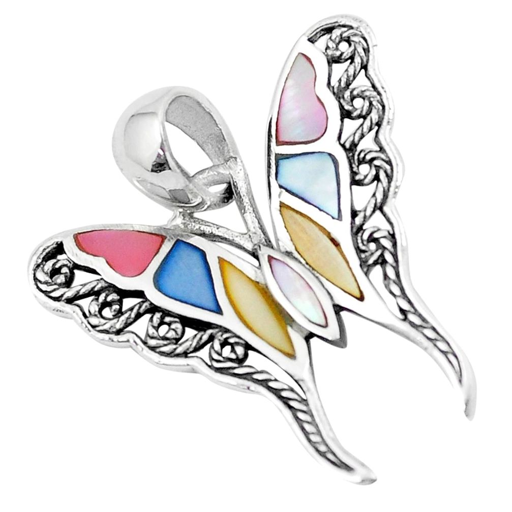 3.48gms multi color blister pearl enamel 925 silver butterfly pendant a88590