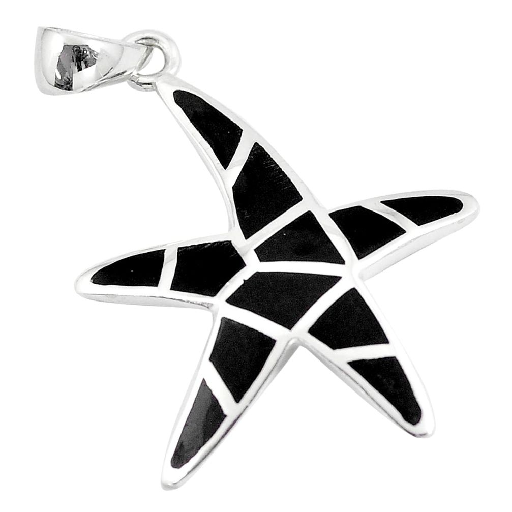 4.26gms black onyx enamel 925 sterling silver star fish pendant jewelry a88594