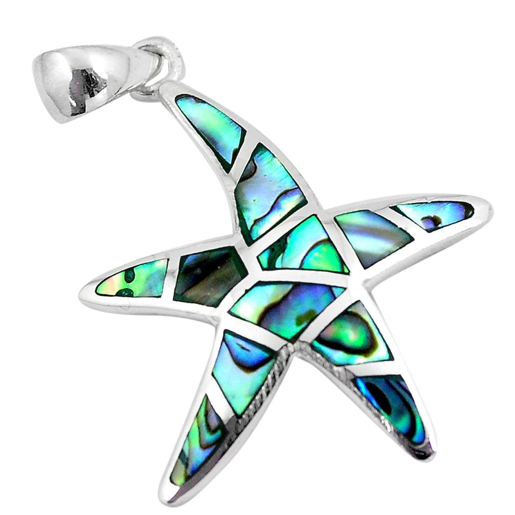 4.69gms green abalone paua seashell 925 silver star fish pendant jewelry a88597