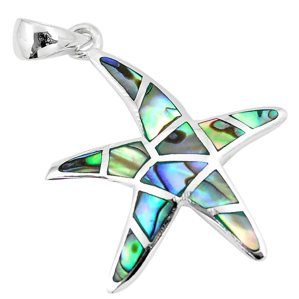 4.81gms green abalone paua seashell 925 silver star fish pendant jewelry a88598