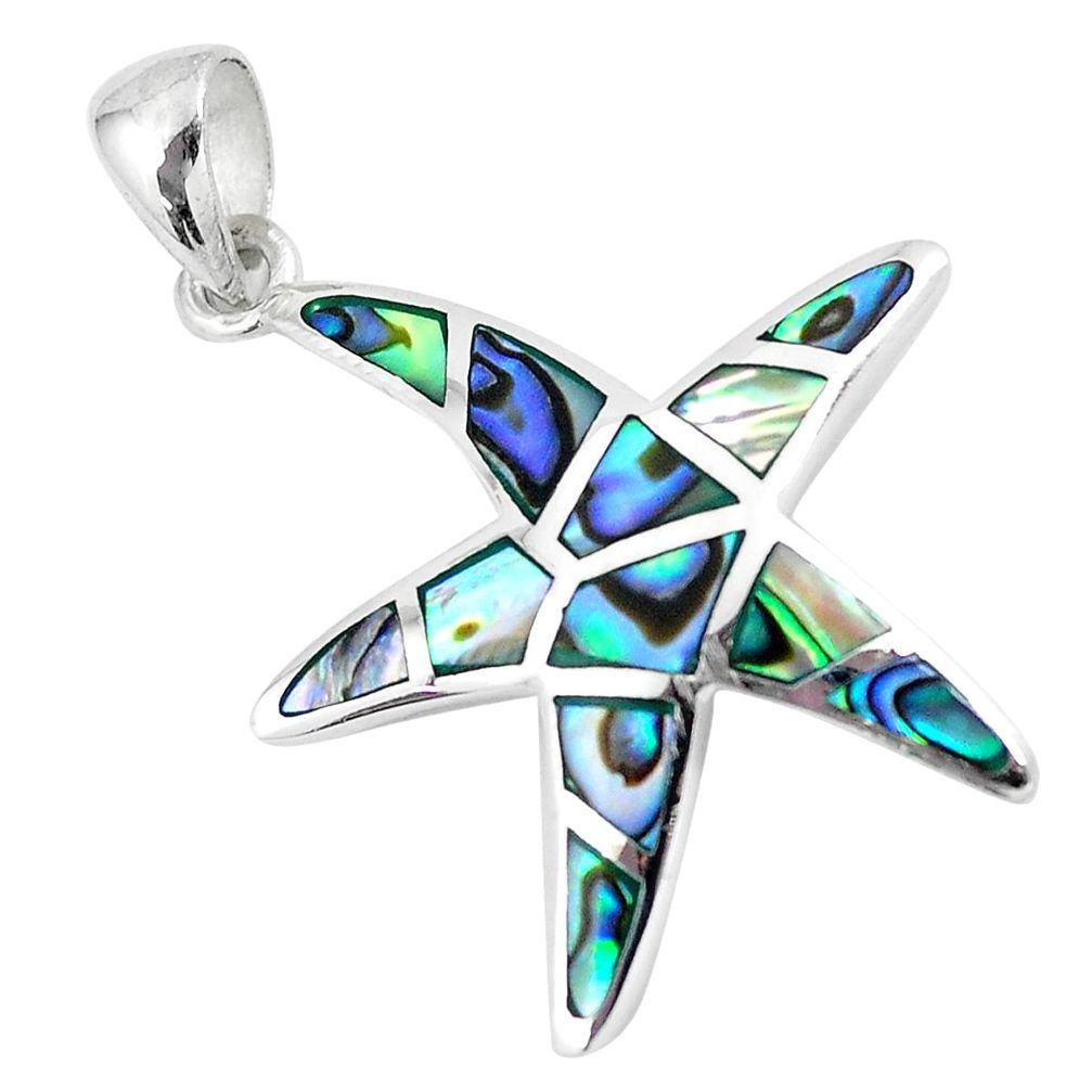 925 silver 4.69gms green abalone paua seashell star fish pendant jewelry a88600