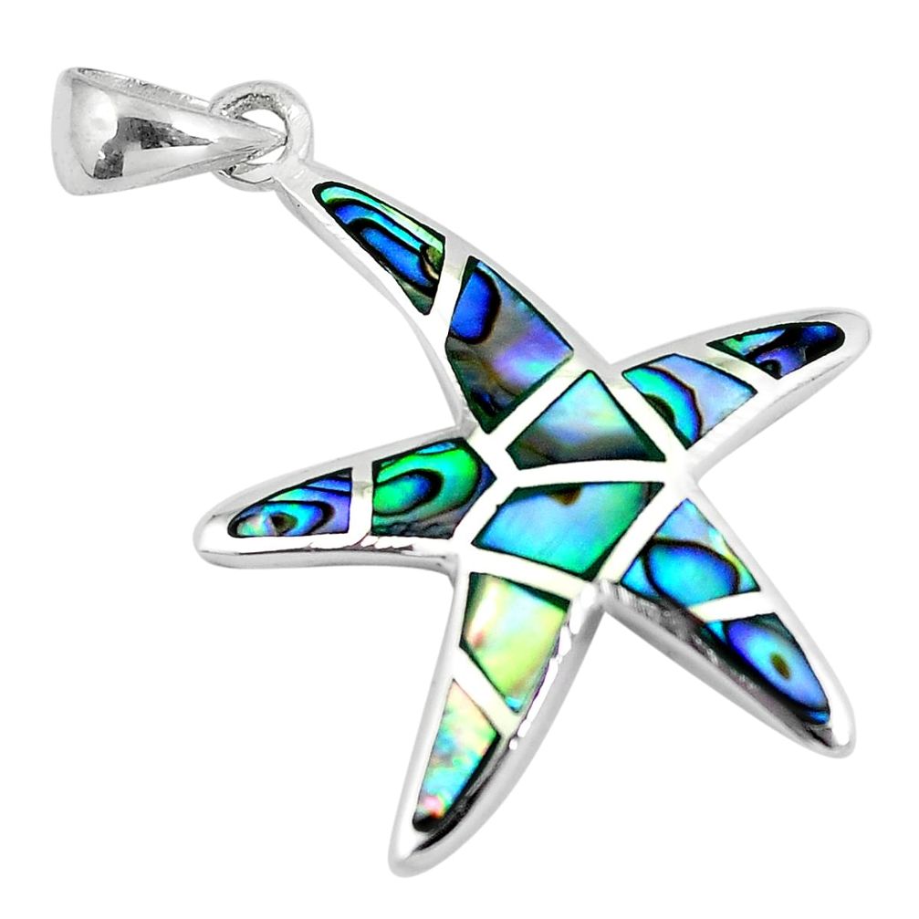 4.48gms green abalone paua seashell 925 silver star fish pendant jewelry a88610