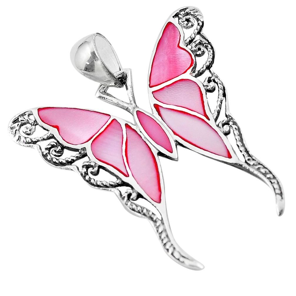 4.69gms pink pearl enamel 925 sterling silver butterfly pendant jewelry a88614