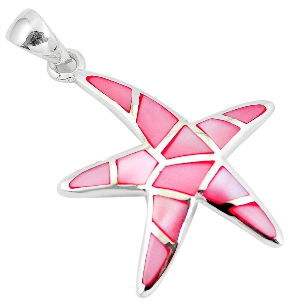 4.89gms pink pearl enamel 925 sterling silver star fish pendant jewelry a88616