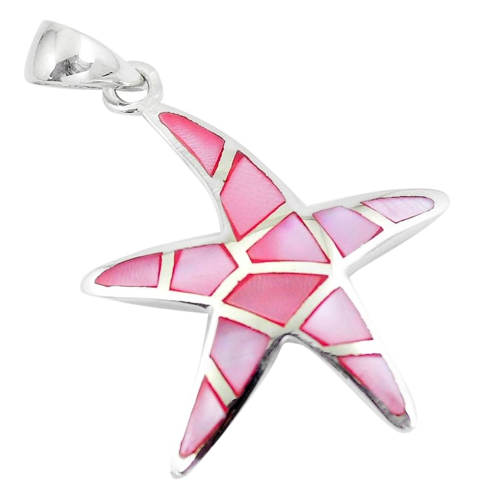 4.47gms pink pearl enamel 925 sterling silver star fish pendant jewelry a88617