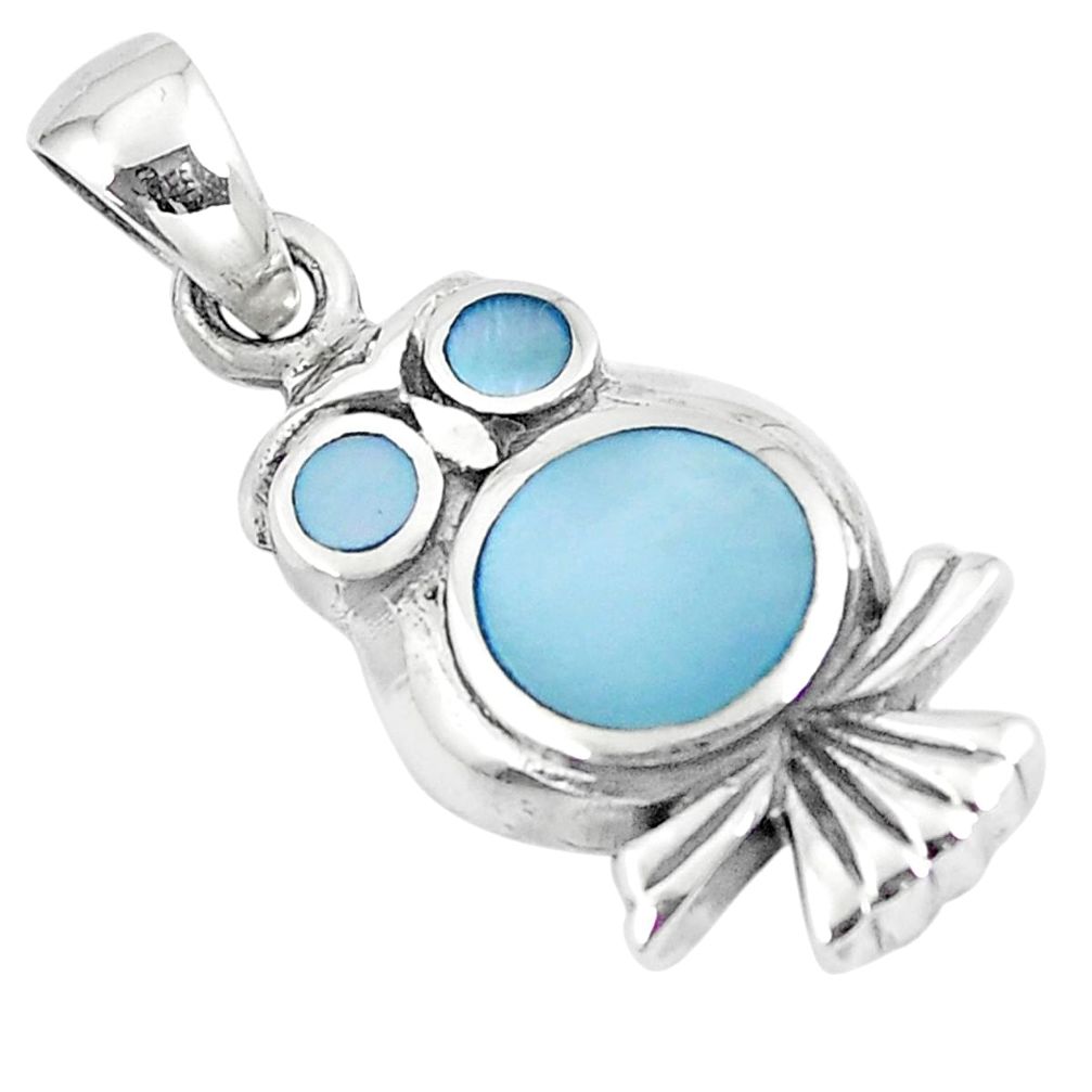 4.48gms blue pearl enamel 925 sterling silver owl pendant jewelry a88643
