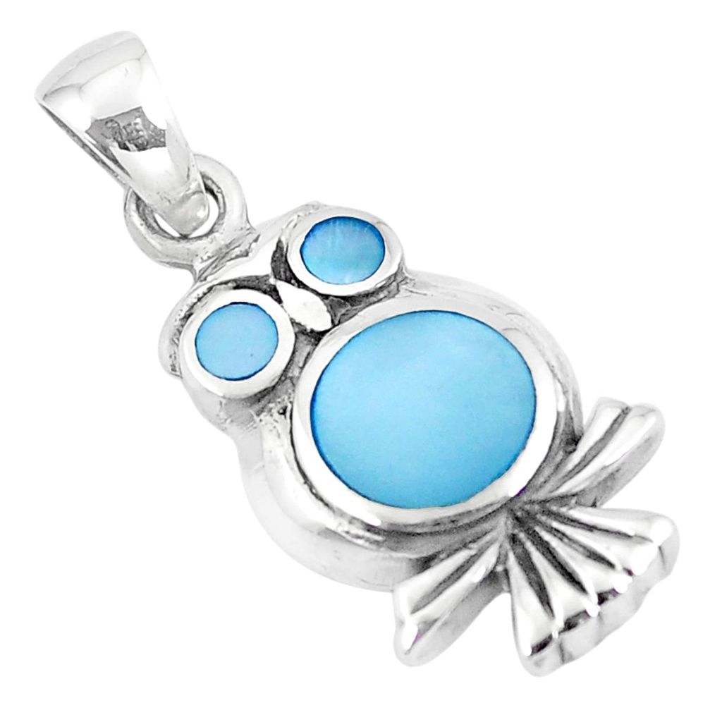 4.69gms blue pearl enamel 925 sterling silver owl pendant jewelry a88644