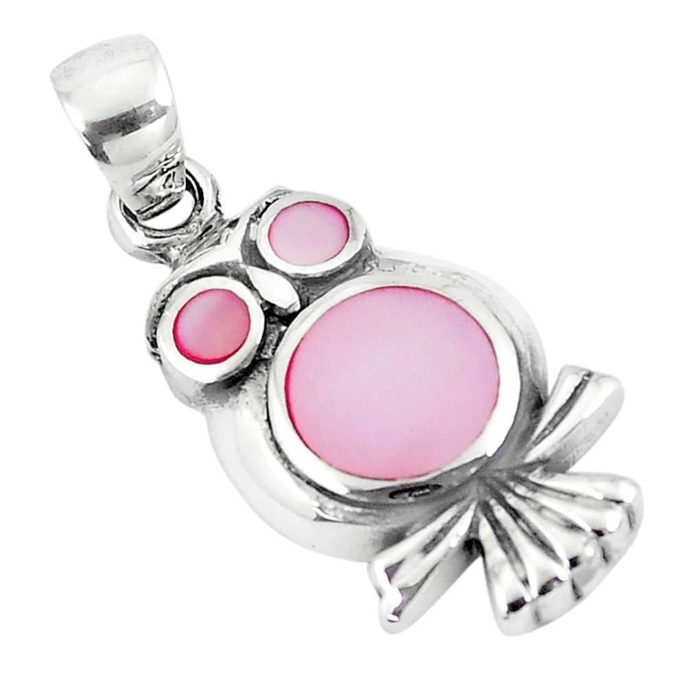 925 sterling silver 4.26gms pink pearl enamel owl pendant jewelry a88645