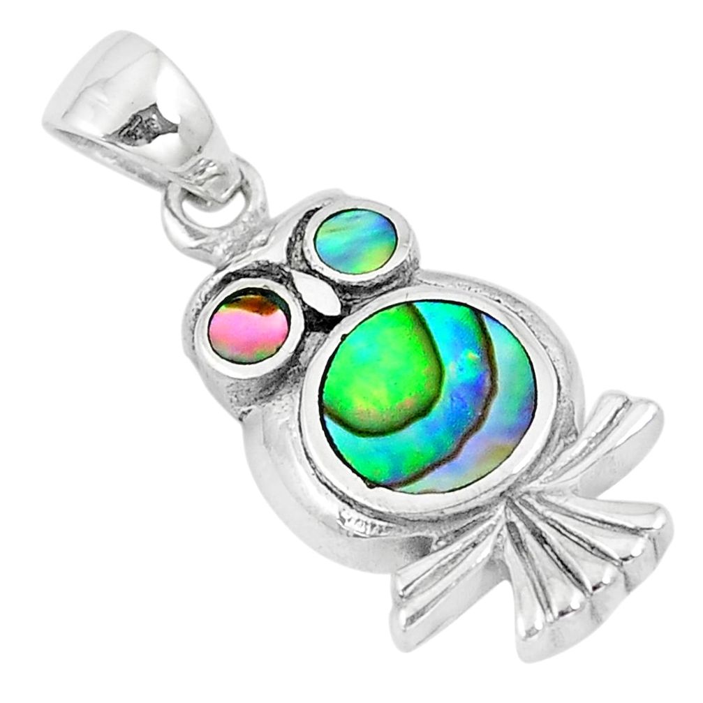 4.47gms green abalone paua seashell enamel 925 silver owl pendant a88658