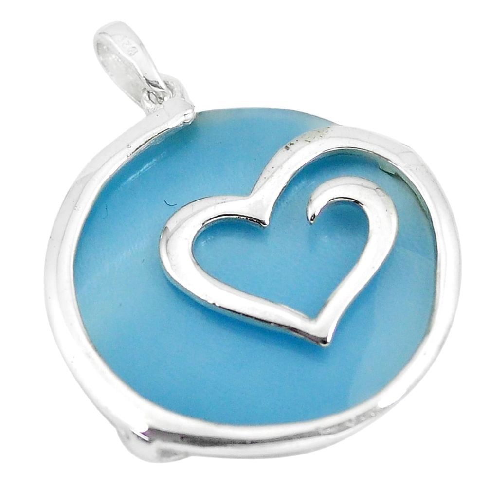 925 sterling silver 15.88cts blue pearl round heart pendant jewelry a88674