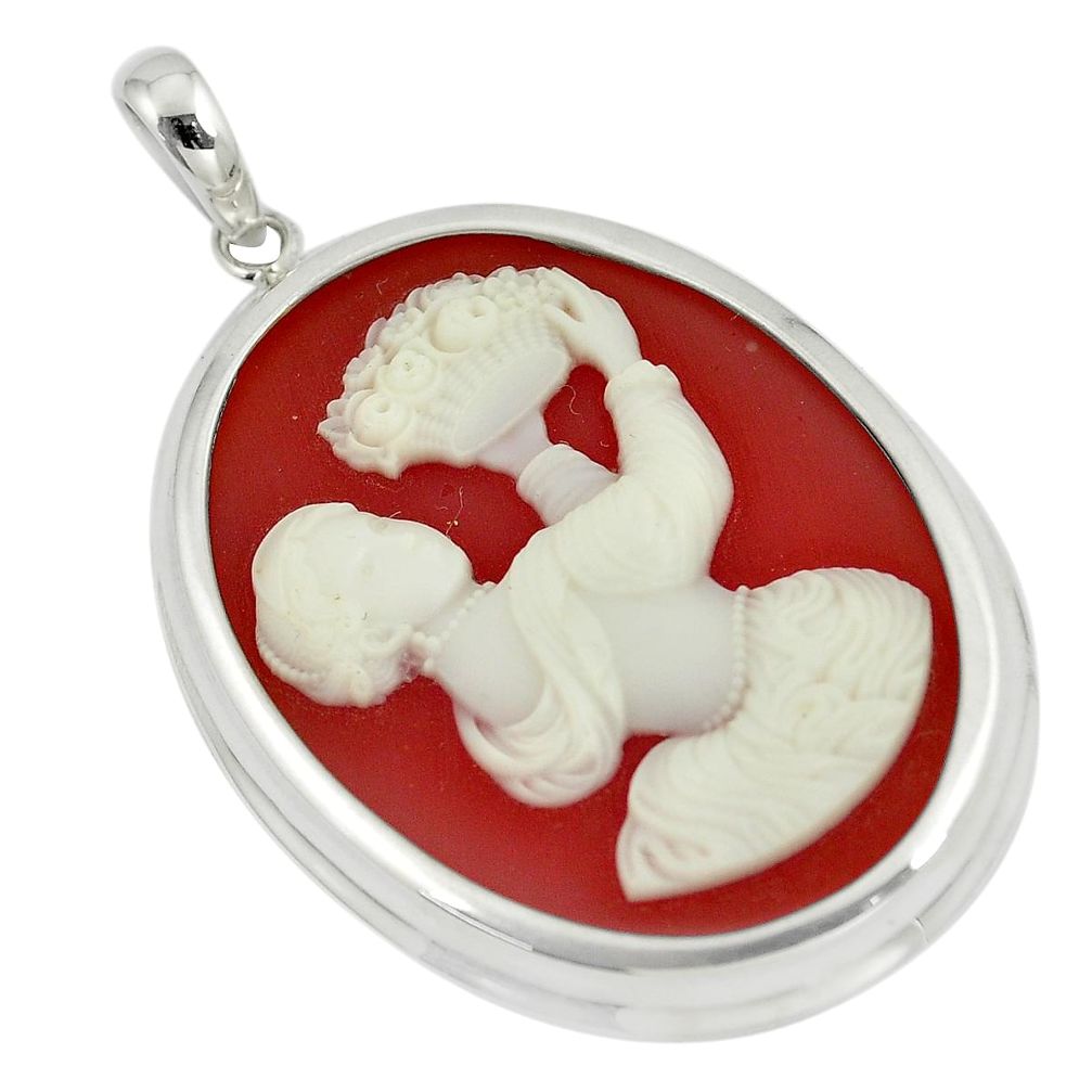 925 sterling silver 25.19cts white lady cameo oval pendant jewelry a88872