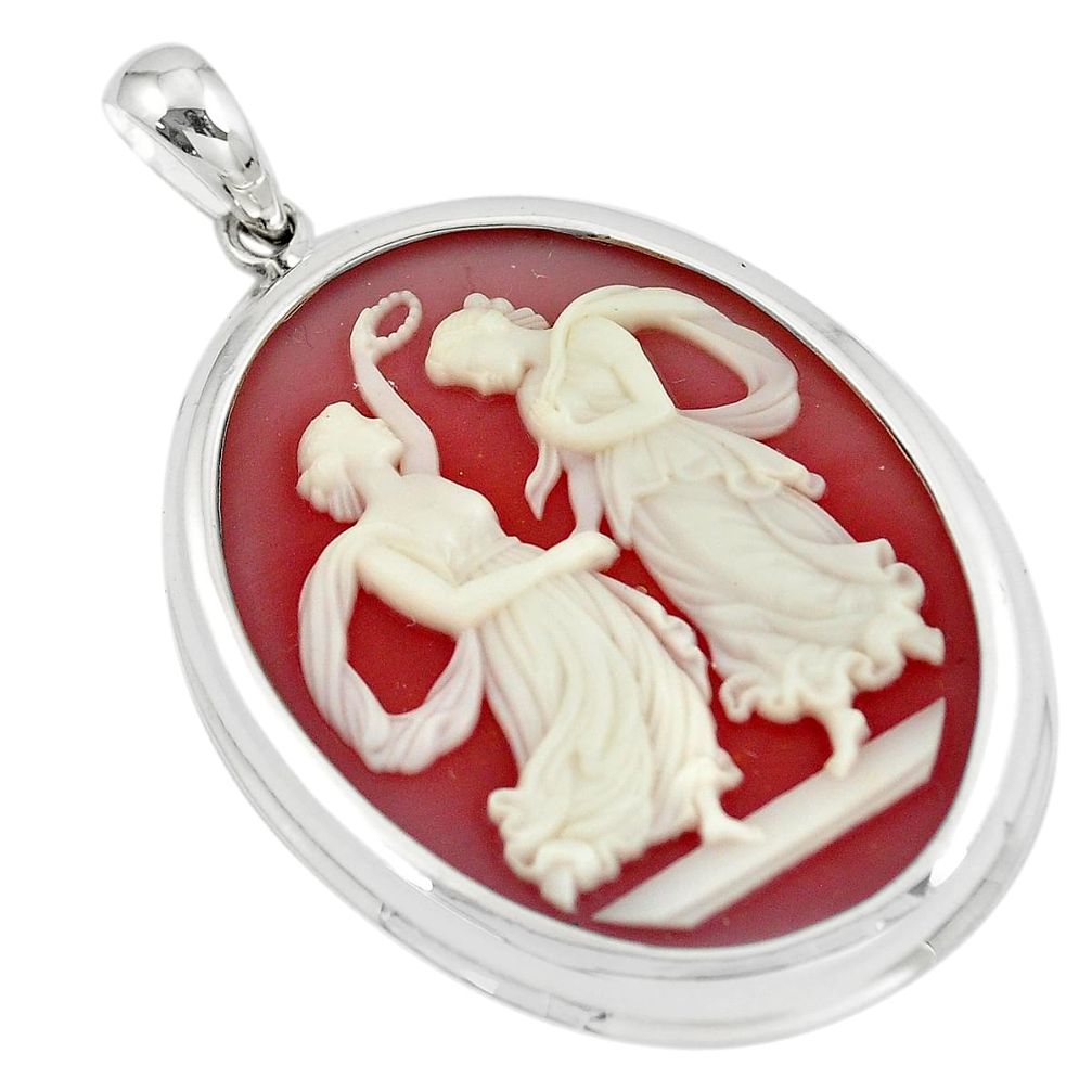 25.17cts two muses dancing cameo 925 sterling silver pendant jewelry a88876