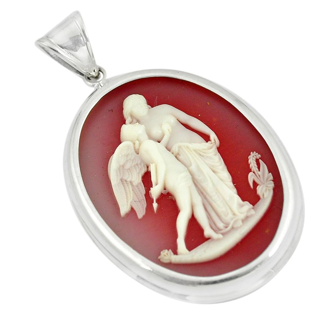 25.04cts white mother baby love cameo 925 sterling silver pendant jewelry a88879