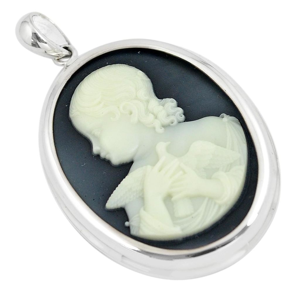 26.68cts white baby bird cameo 925 sterling silver pendant jewelry a88883