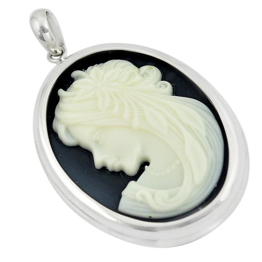 28.68cts white lady cameo oval 925 sterling silver pendant jewelry a88896