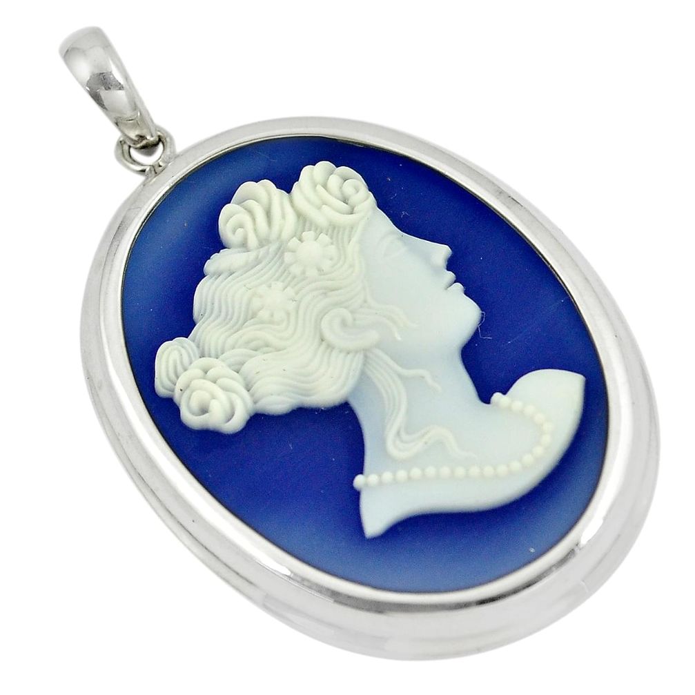 24.00cts victorian princess cameo 925 sterling silver pendant jewelry a88915