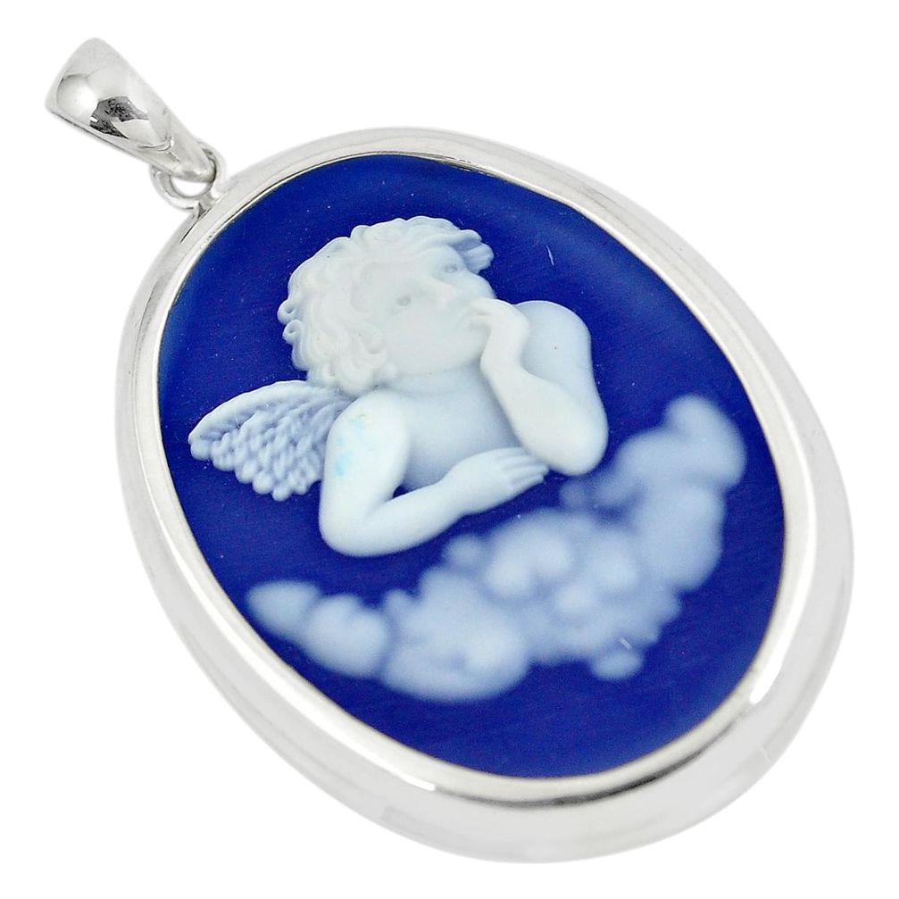 25.19cts white baby wing cameo 925 sterling silver pendant jewelry a88927