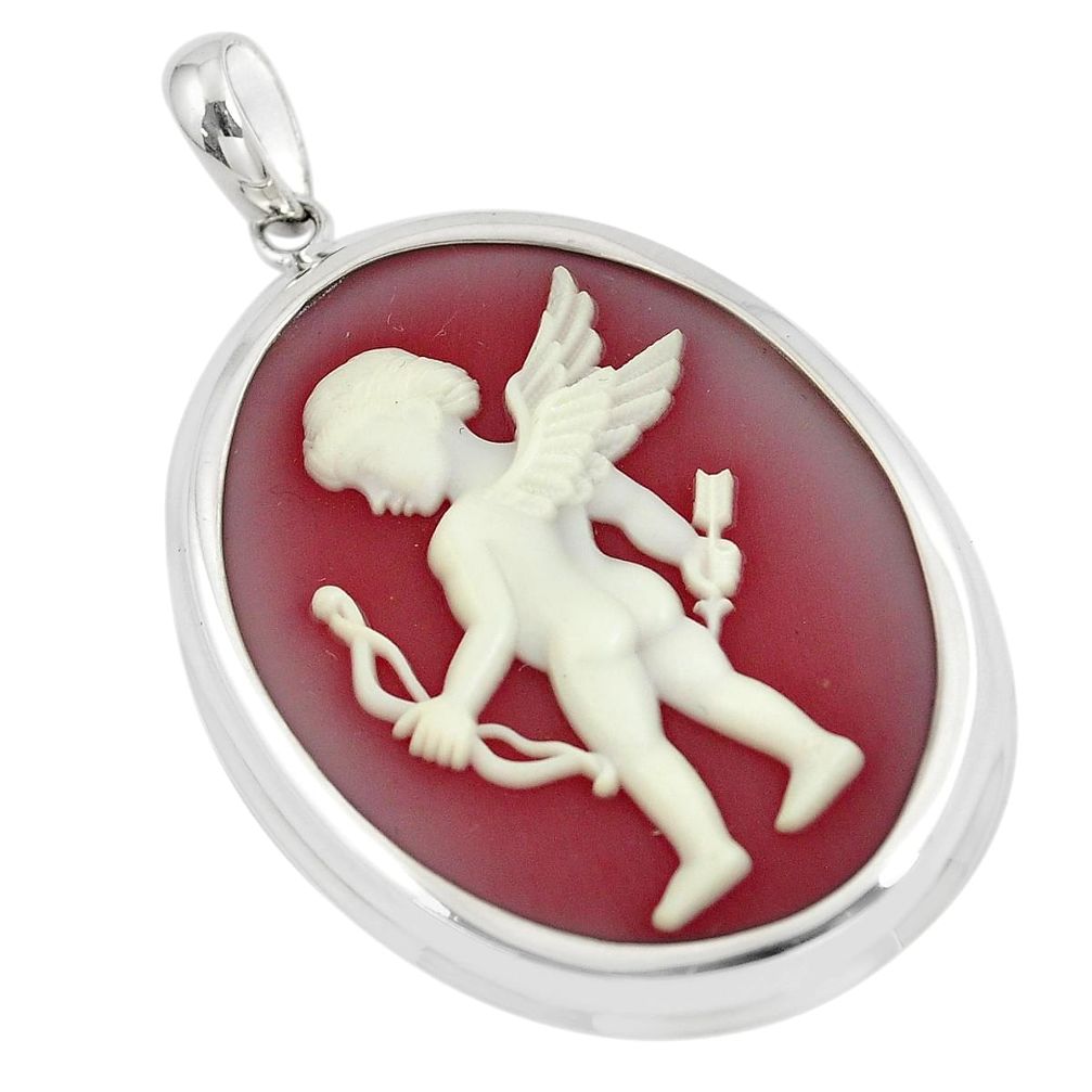 22.54cts white baby bow cameo 925 sterling silver pendant jewelry a88934