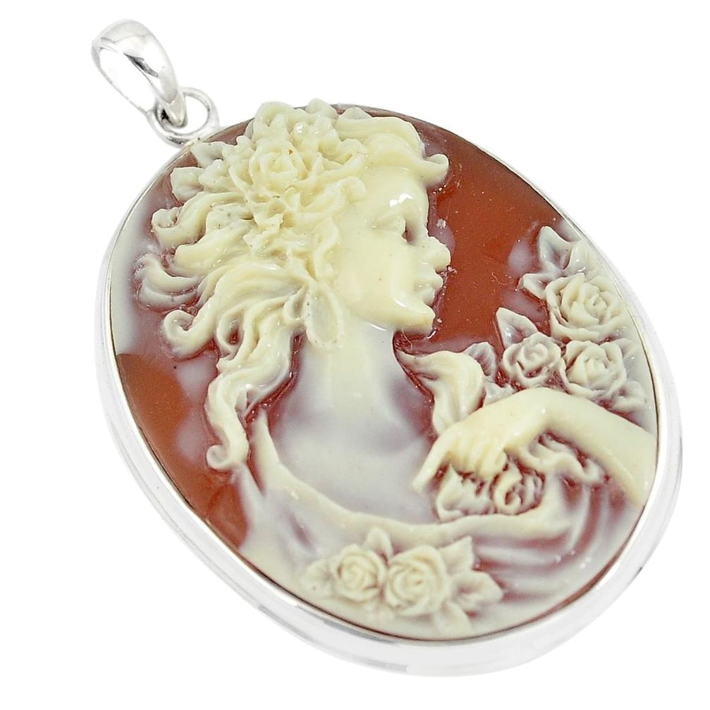 22.02cts victorian princess cameo 925 sterling silver pendant jewelry a88941
