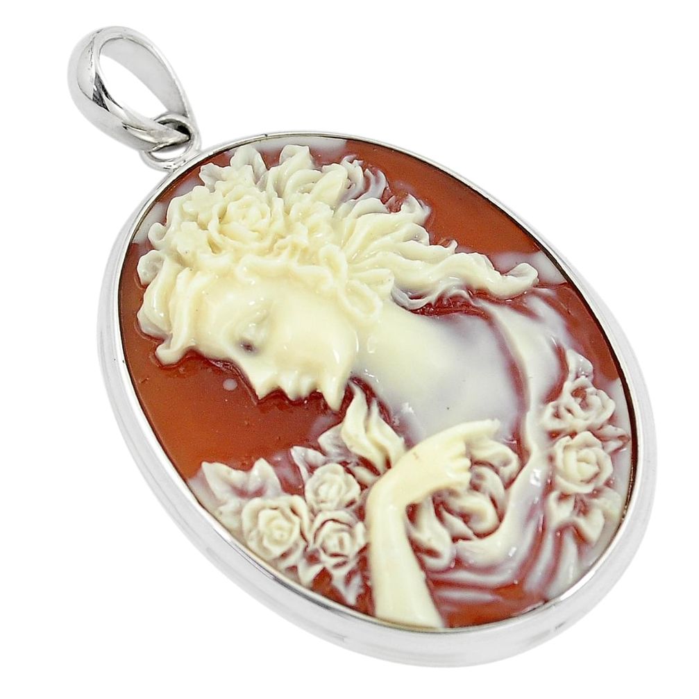 22.30cts white lady cameo 925 sterling silver pendant jewelry a88946