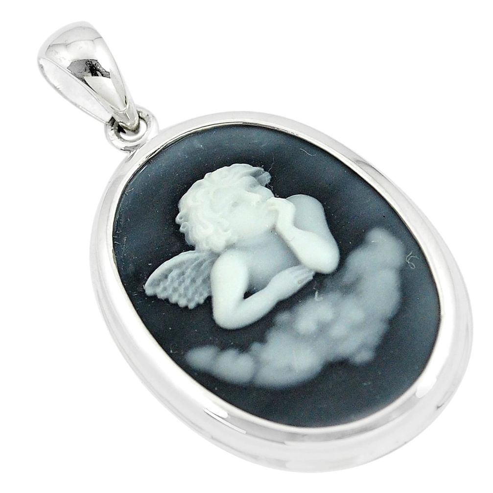 15.02cts white baby wing cameo 925 sterling silver pendant jewelry a88977