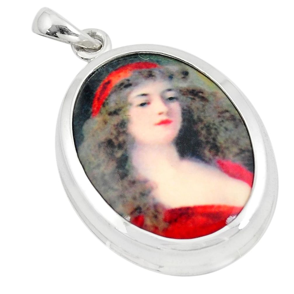 925 silver 18.10cts multi color victorian princess cameo oval pendant a88993