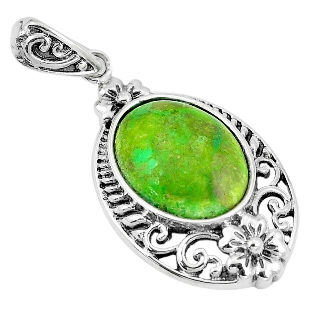 5.54cts green copper turquoise 925 sterling silver pendant jewelry a89542