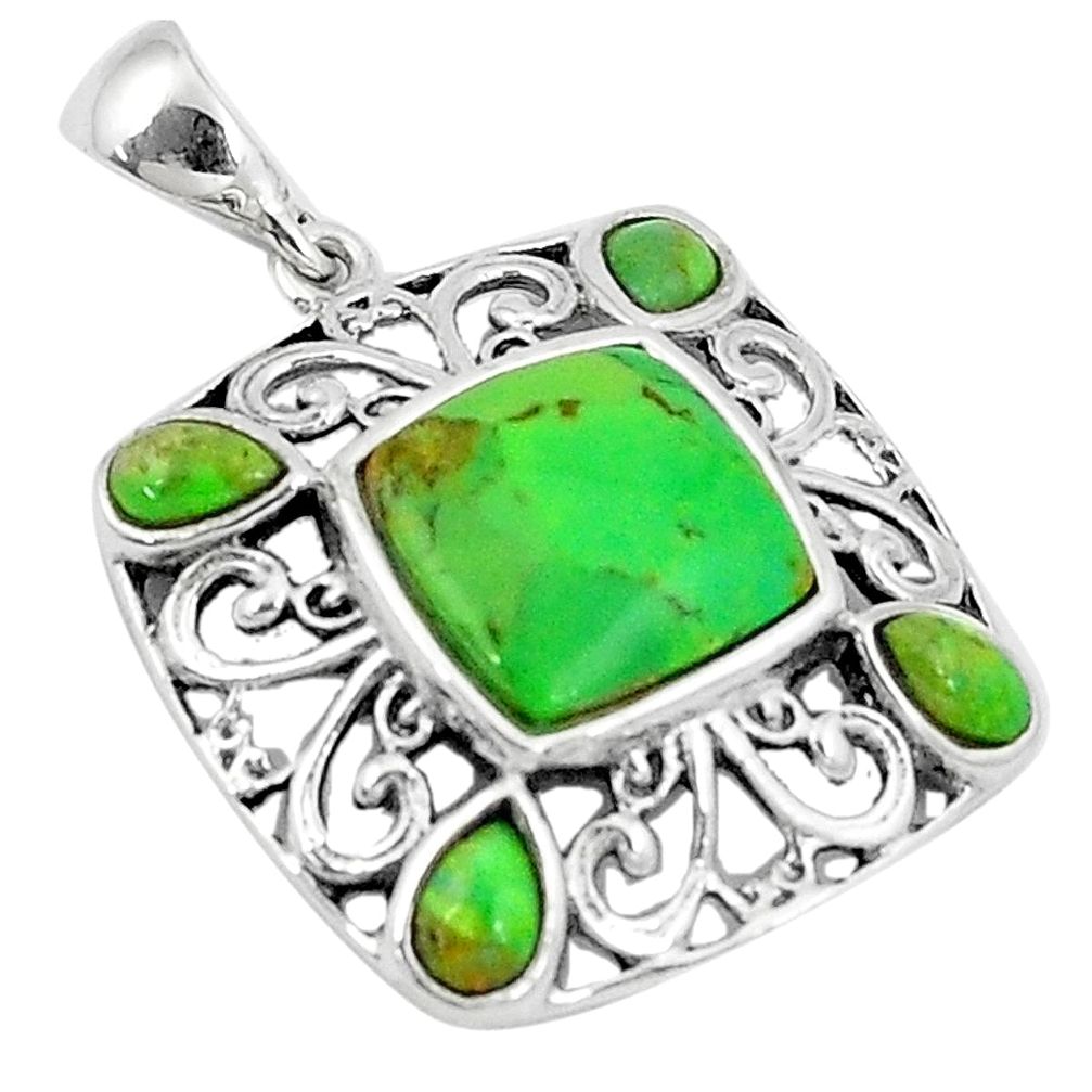 6.02cts green copper turquoise 925 sterling silver pendant jewelry a89742