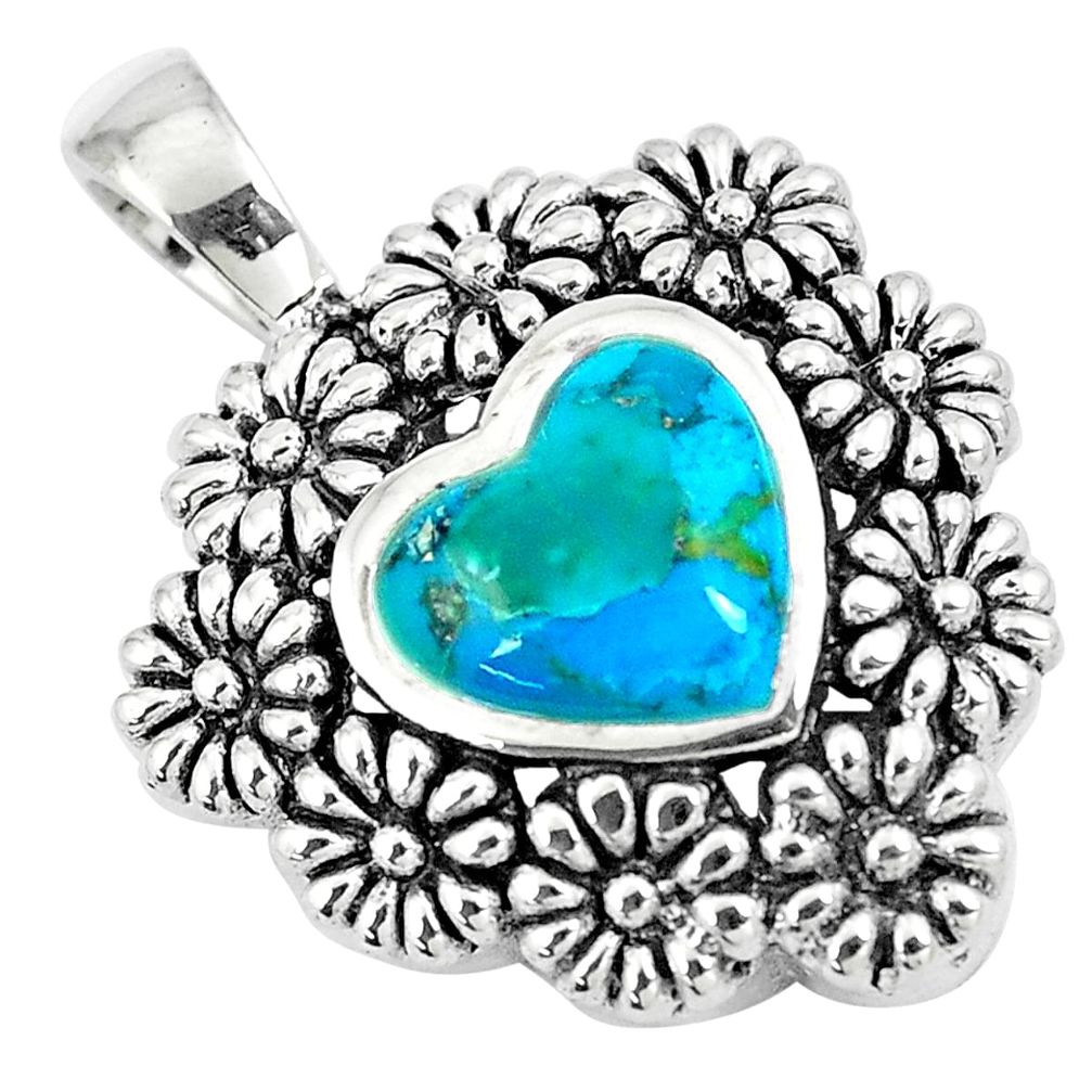 925 sterling silver 3.13cts green arizona mohave turquoise heart pendant a89776