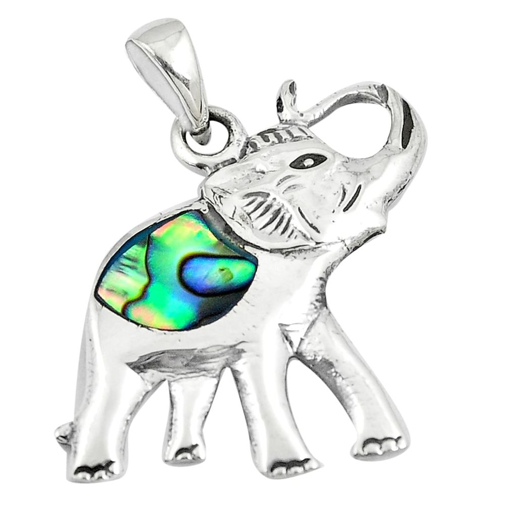 3.26gms green abalone paua seashell 925 silver elephant pendant jewelry a90785