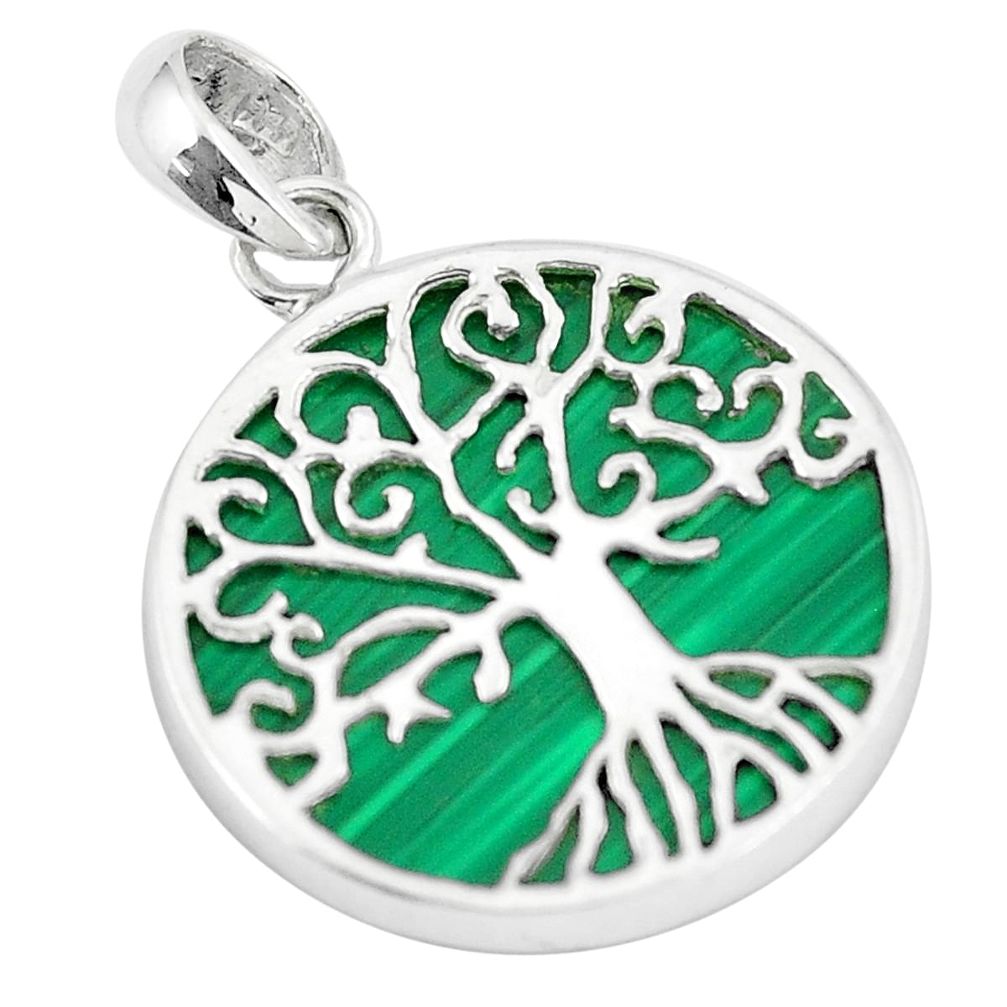 Natural green malachite (pilot's stone) 925 silver tree of life pendant a90786