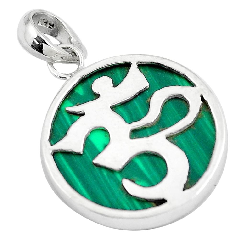 8.35cts natural green malachite 925 silver om symbol pendant jewelry a90792